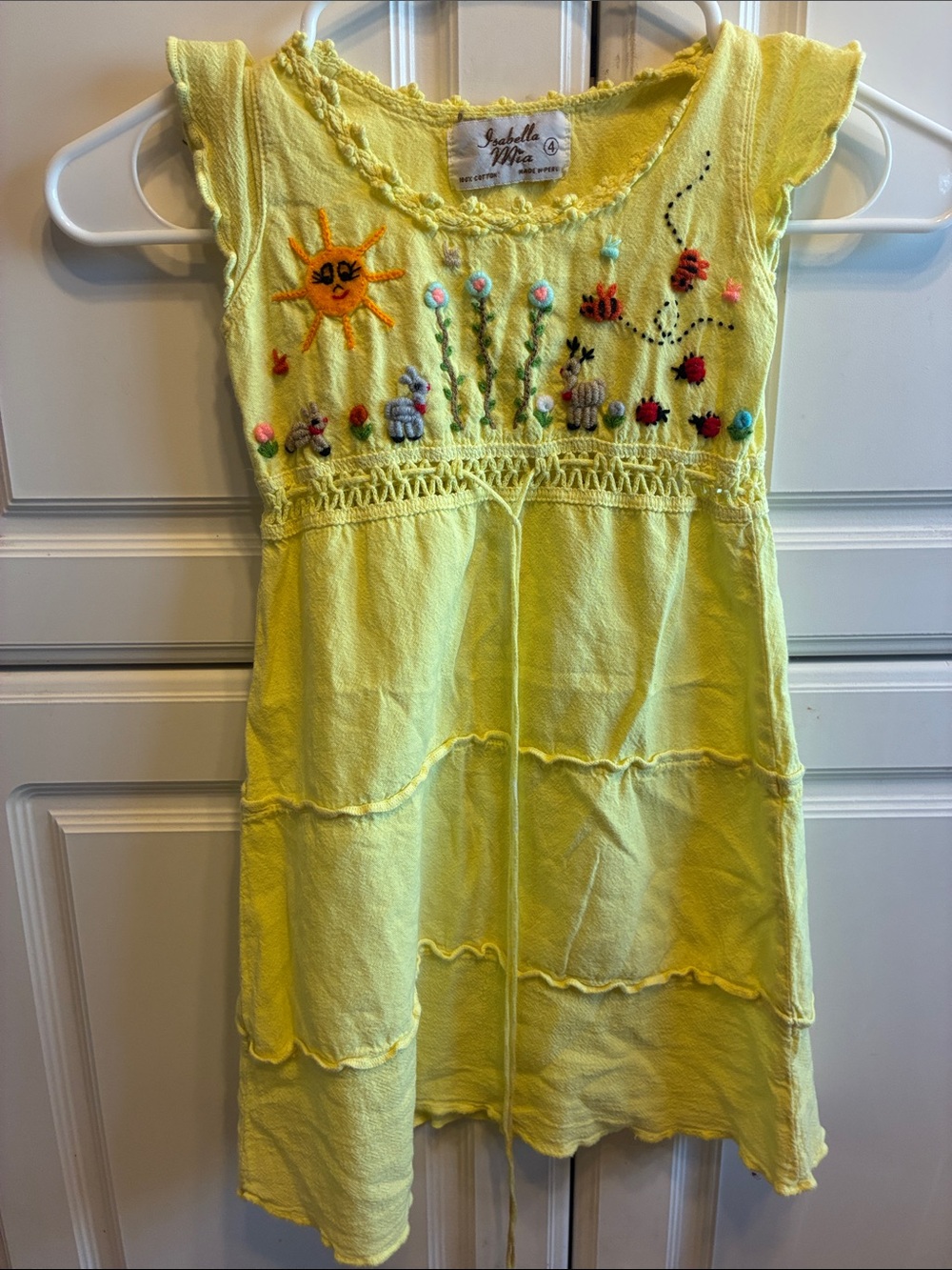 Isabella Mia Yellow & Embroidered Sun & Garden Girls Dress, Size: 4